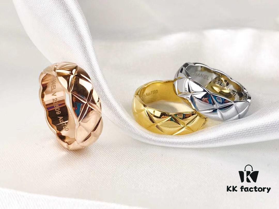692fff4099f2d84055c8eaec Chanel Coco Crush Series Quilted Pattern Ring, S925 Sterling Silver Heavy Craft, Available in White Gold, Rose Gold, and Yellow Gold Finish