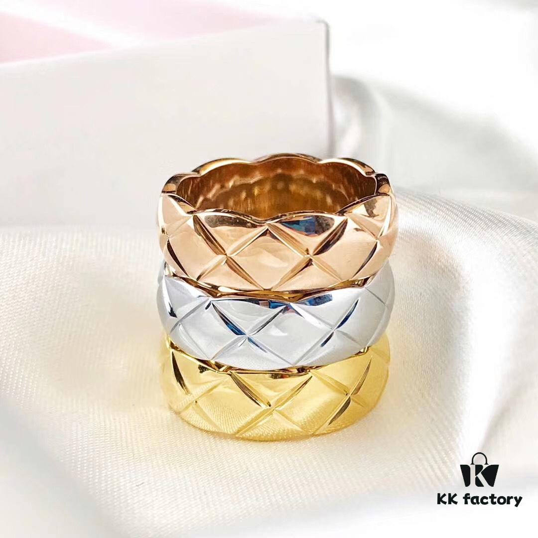 692fff4199f2d84055c8eaed Chanel Coco Crush Series Quilted Pattern Ring, S925 Sterling Silver Heavy Craft, Available in White Gold, Rose Gold, and Yellow Gold Finish