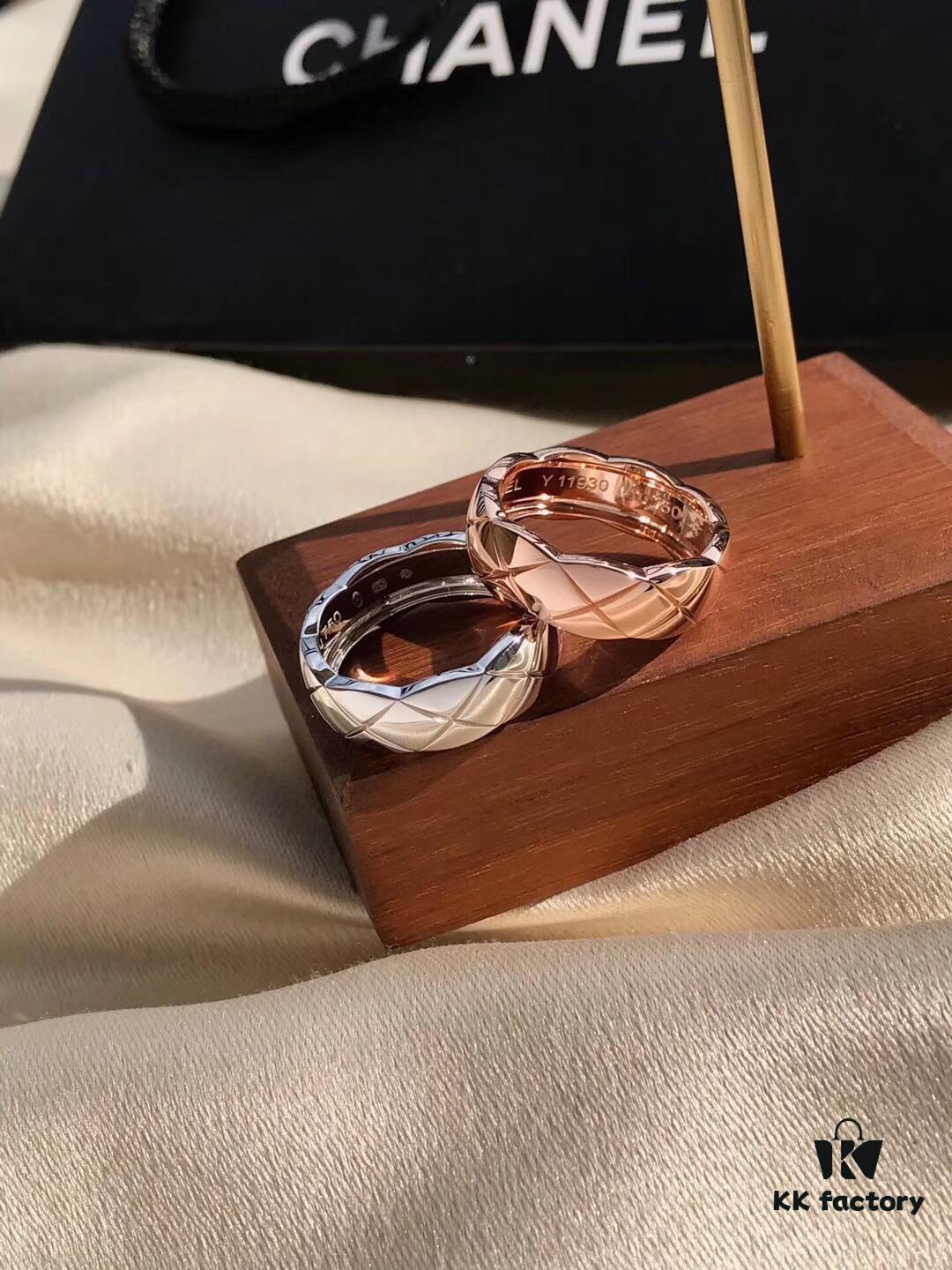 692fff5599f2d84055c8eb03 Chanel Coco Crush Series Quilted Pattern Ring, S925 Sterling Silver Heavy Craft, Available in White Gold and Rose Gold Finish