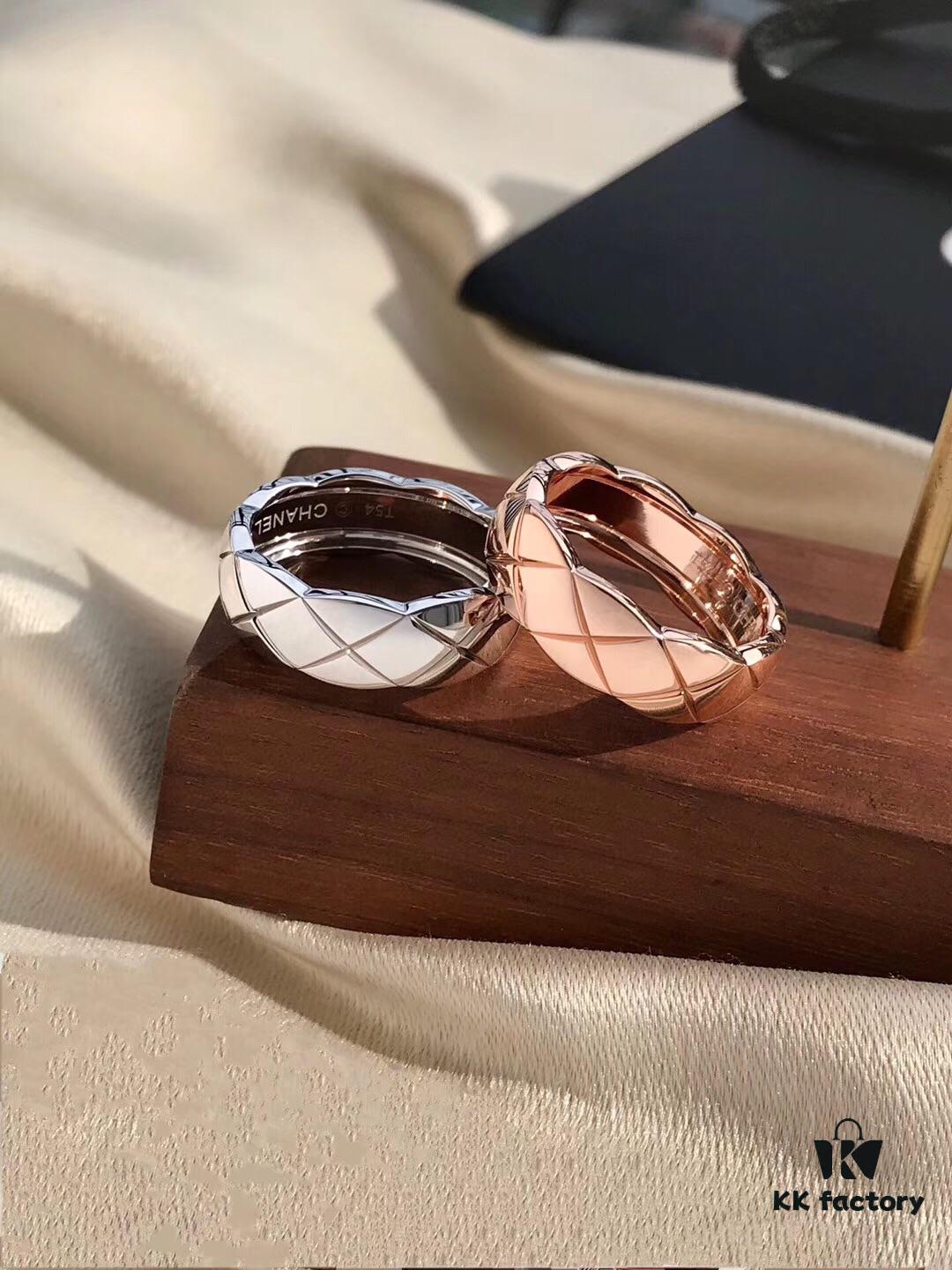 692fff5699f2d84055c8eb04 Chanel Coco Crush Series Quilted Pattern Ring, S925 Sterling Silver Heavy Craft, Available in White Gold and Rose Gold Finish