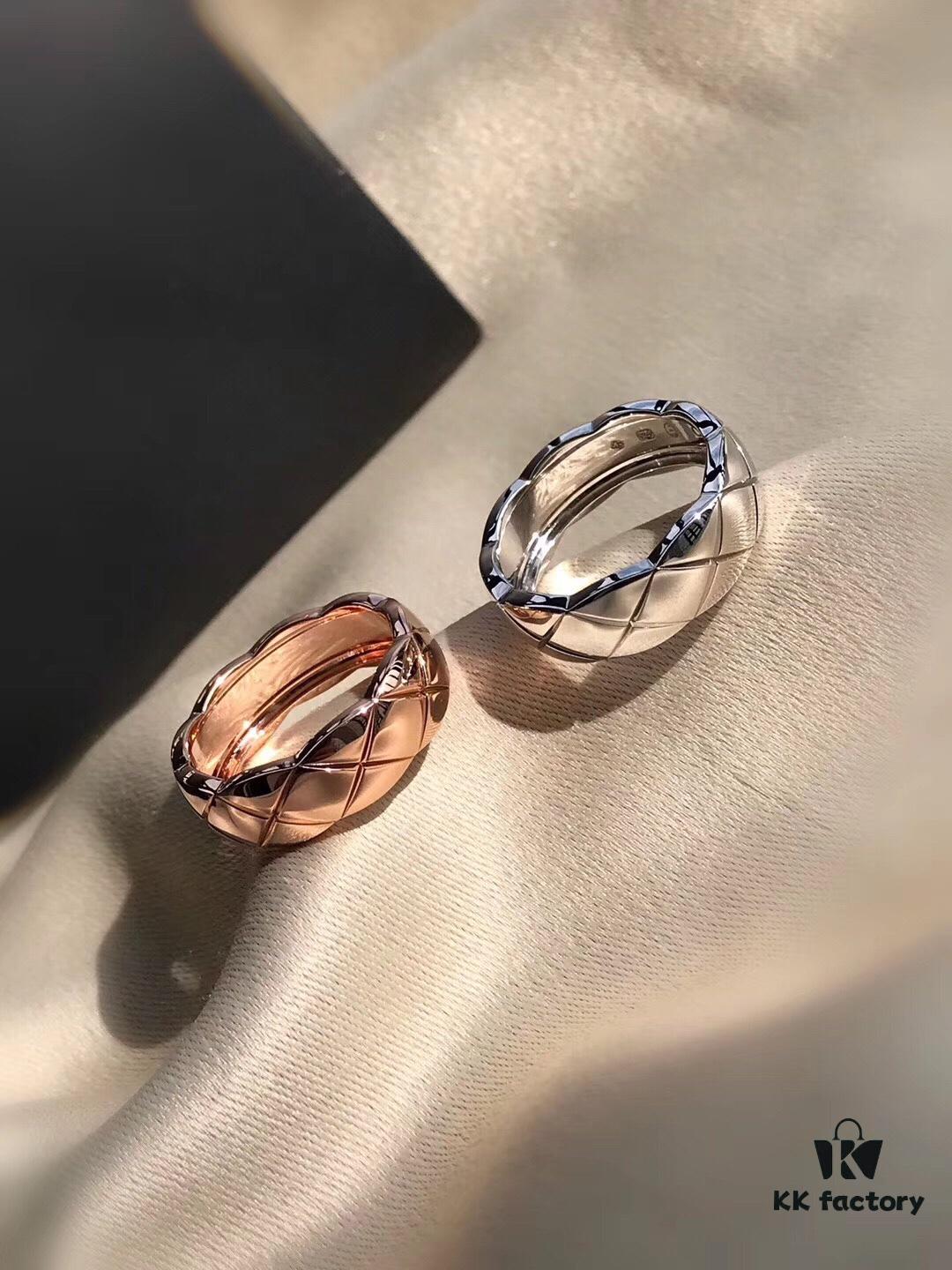 692fff5799f2d84055c8eb06 Chanel Coco Crush Series Quilted Pattern Ring, S925 Sterling Silver Heavy Craft, Available in White Gold and Rose Gold Finish