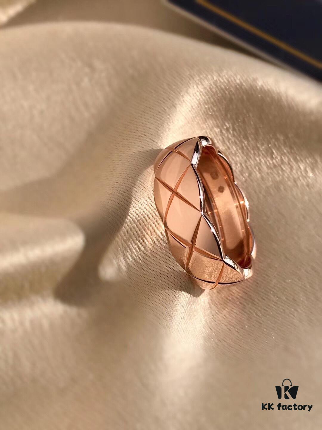 692fff5899f2d84055c8eb07 Chanel Coco Crush Series Quilted Pattern Ring, S925 Sterling Silver Heavy Craft, Available in White Gold and Rose Gold Finish