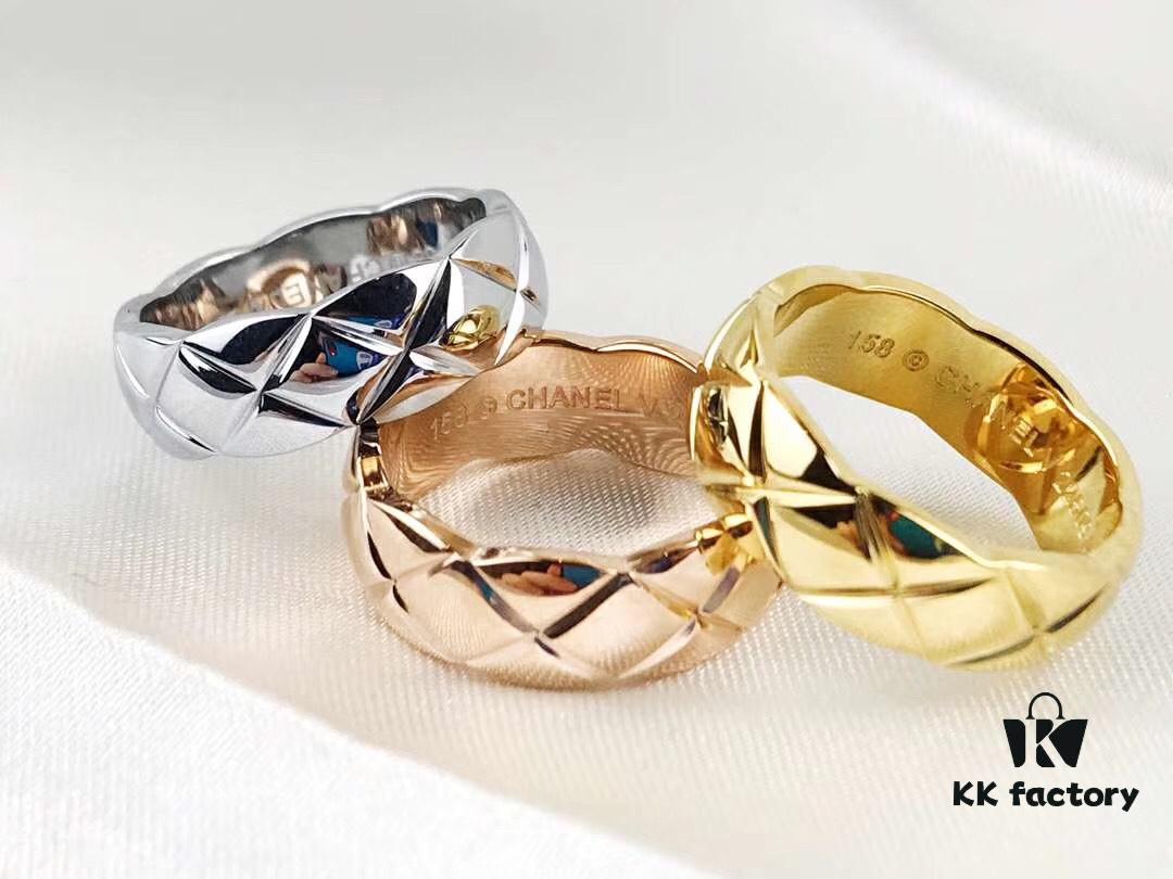 692fff5899f2d84055c8eb08 Chanel Coco Crush Series Quilted Pattern Ring, S925 Sterling Silver Heavy Craft, Available in White Gold, Rose Gold, and Yellow Gold Finish