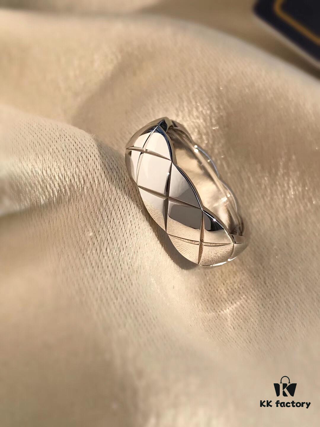 692fff5999f2d84055c8eb09 Chanel Coco Crush Series Quilted Pattern Ring, S925 Sterling Silver Heavy Craft, Available in White Gold and Rose Gold Finish