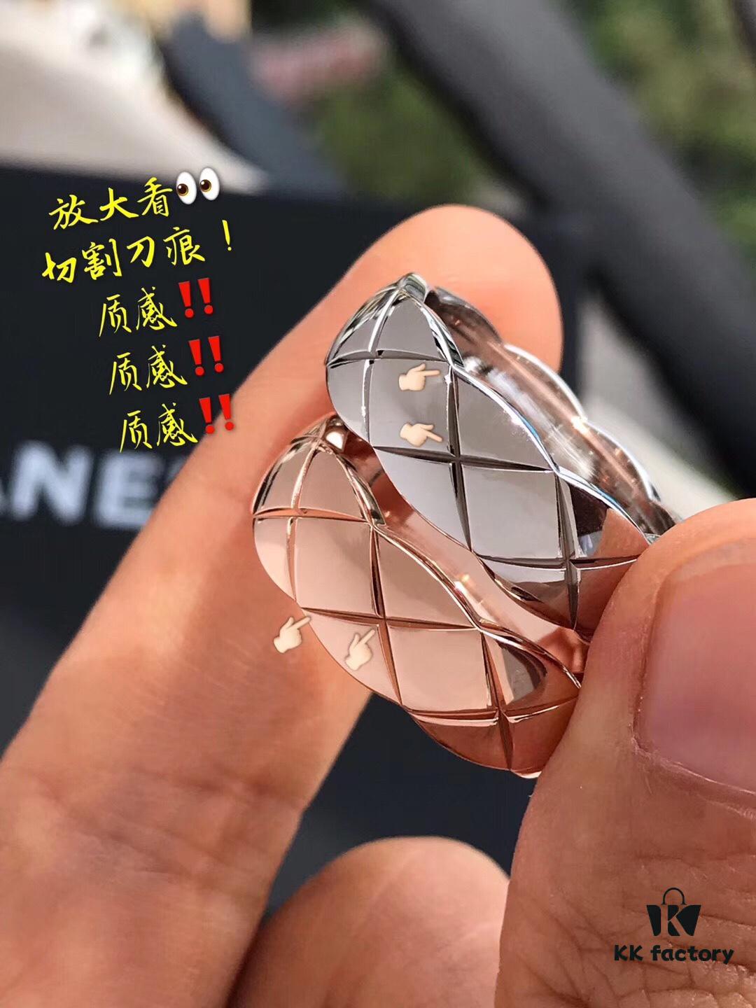 692fff5a99f2d84055c8eb0a Chanel Coco Crush Series Quilted Pattern Ring, S925 Sterling Silver Heavy Craft, Available in White Gold and Rose Gold Finish