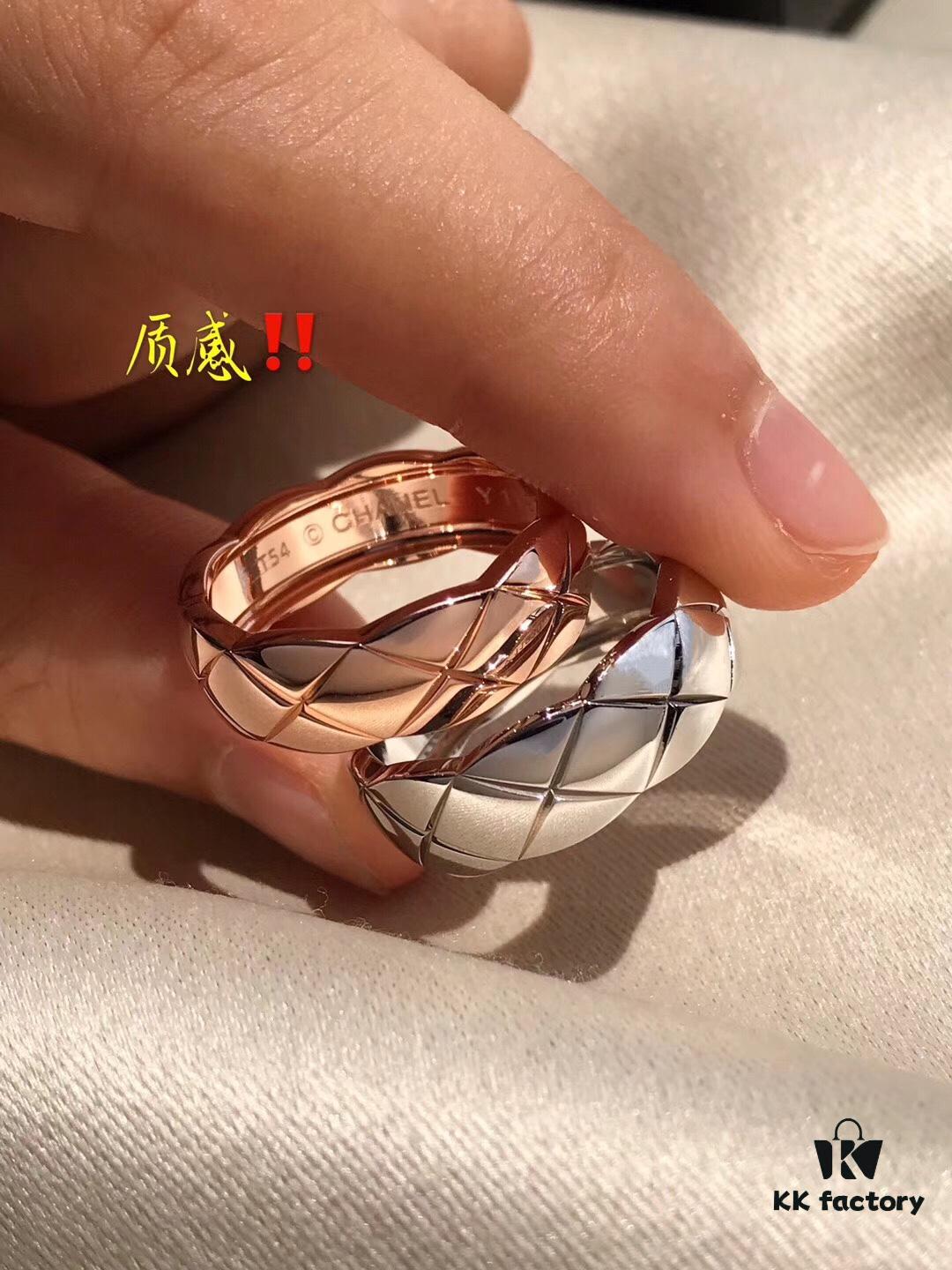 692fff5b99f2d84055c8eb0c Chanel Coco Crush Series Quilted Pattern Ring, S925 Sterling Silver Heavy Craft, Available in White Gold and Rose Gold Finish