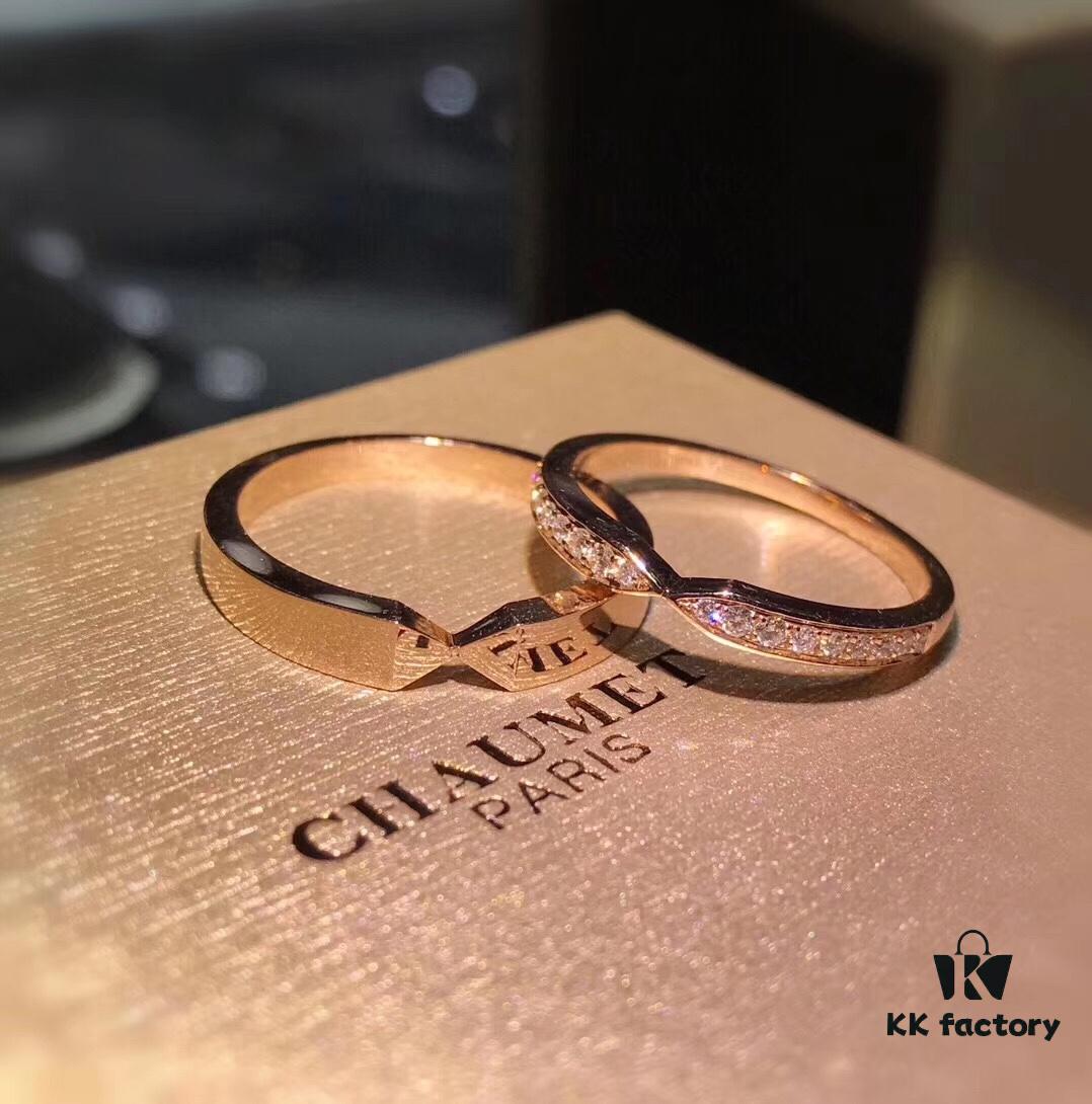 692fffe099f2d84055c8ebbc CHAUMET Paris X-Shaped Ring, Couple's Matching Band, Men's Plain Version Without Diamonds, Women's Full Diamond Version