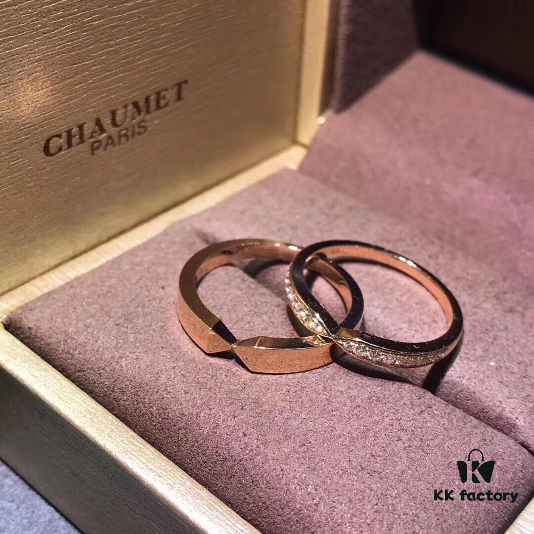 692fffe499f2d84055c8ebc1 CHAUMET Paris X-Shaped Ring, Couple's Matching Band, Men's Plain Version Without Diamonds, Women's Full Diamond Version