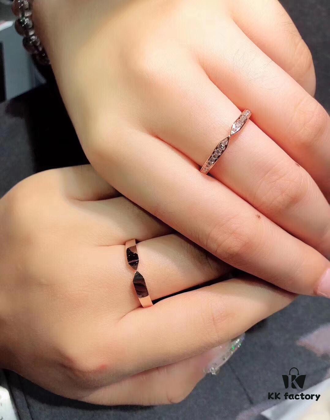 692fffe699f2d84055c8ebc2 CHAUMET Paris X-Shaped Ring, Couple's Matching Band, Men's Plain Version Without Diamonds, Women's Full Diamond Version