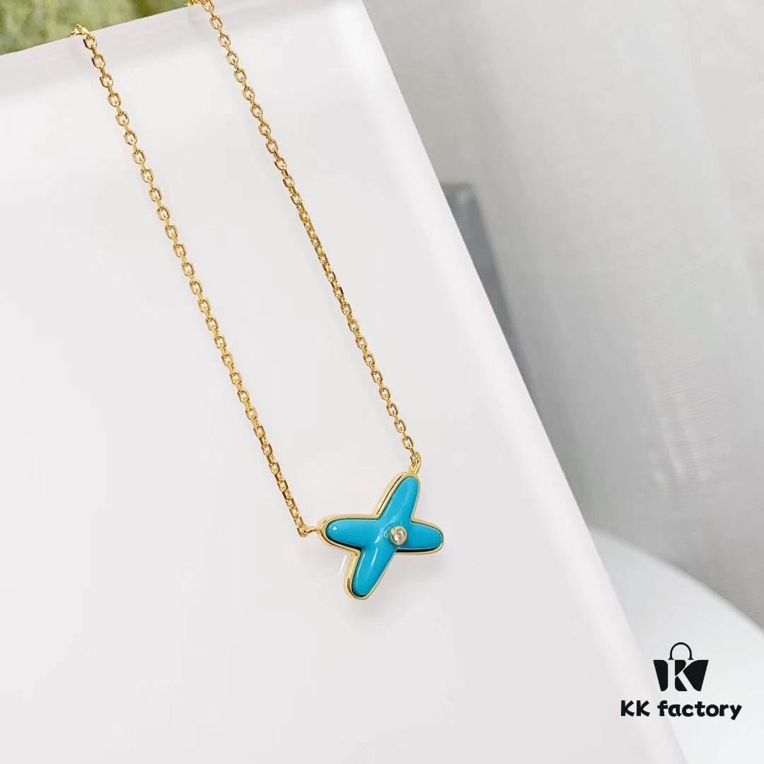 692ffffc99f2d84055c8ebd6 CHAUMET PARIS Liens 'Forever Linked' Pendant Necklace – Symbol of Love and Connection, Crafted in 18K Gold-Plated 925 Silver with Mother-of-Pearl, Turquoise, Lapis Lazuli, Featuring Openwork Cross Design Set with Sparkling Zirconia, Adjustable Chain Length 42cm