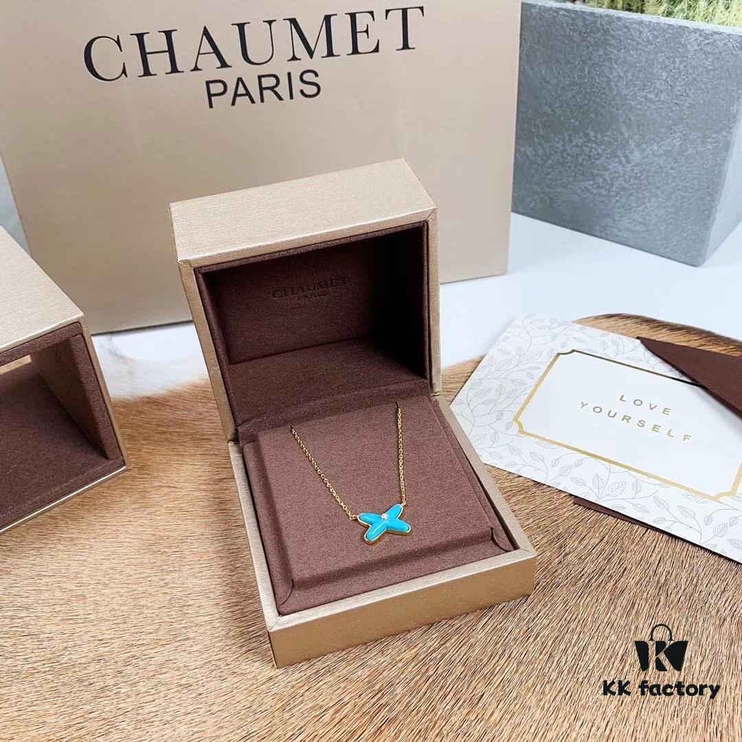 6930003899f2d84055c8ec06 CHAUMET PARIS Liens 'Forever Linked' Pendant Necklace – Symbol of Love and Connection, Crafted in 18K Gold-Plated 925 Silver with Mother-of-Pearl, Turquoise, Lapis Lazuli, Featuring Openwork Cross Design Set with Sparkling Zirconia, Adjustable Chain Length 42cm