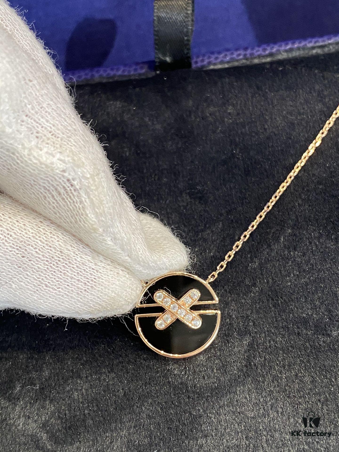 6930009099f2d84055c8ec61 New Black Color, Natural Black Onyx - SAMMY PARIS 'Yuan Yuan' Necklace, Small Crossed Circle Pendant, Symbolizing Perfect Union and Fulfilled Wishes
