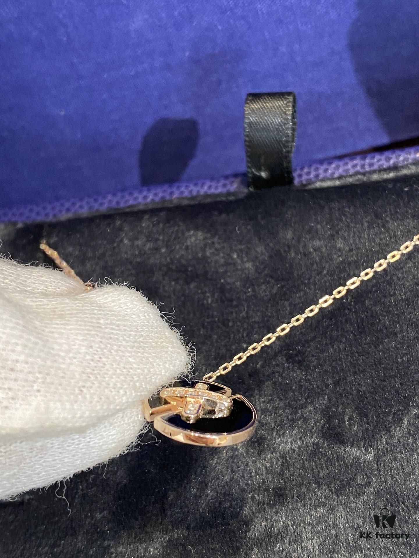 6930009199f2d84055c8ec62 New Black Color, Natural Black Onyx - SAMMY PARIS 'Yuan Yuan' Necklace, Small Crossed Circle Pendant, Symbolizing Perfect Union and Fulfilled Wishes