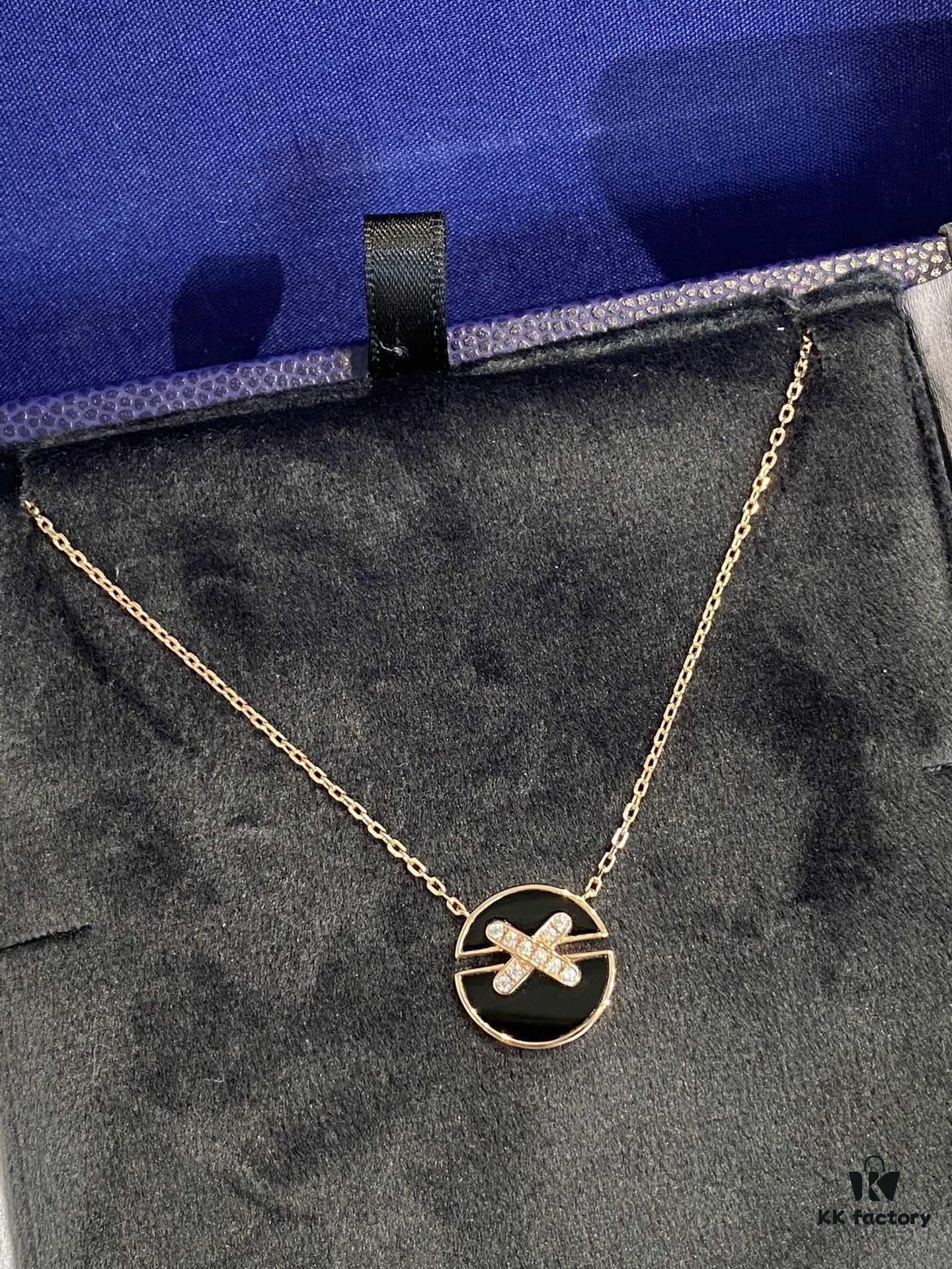 6930009399f2d84055c8ec64 New Black Color, Natural Black Onyx - SAMMY PARIS 'Yuan Yuan' Necklace, Small Crossed Circle Pendant, Symbolizing Perfect Union and Fulfilled Wishes