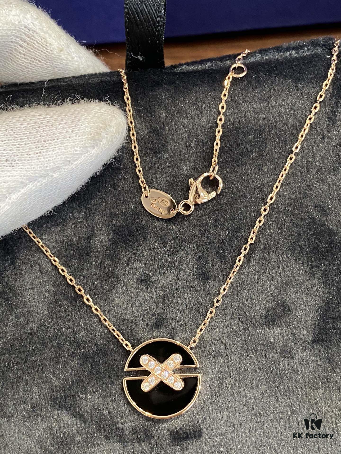 6930009499f2d84055c8ec65 New Black Color, Natural Black Onyx - SAMMY PARIS 'Yuan Yuan' Necklace, Small Crossed Circle Pendant, Symbolizing Perfect Union and Fulfilled Wishes