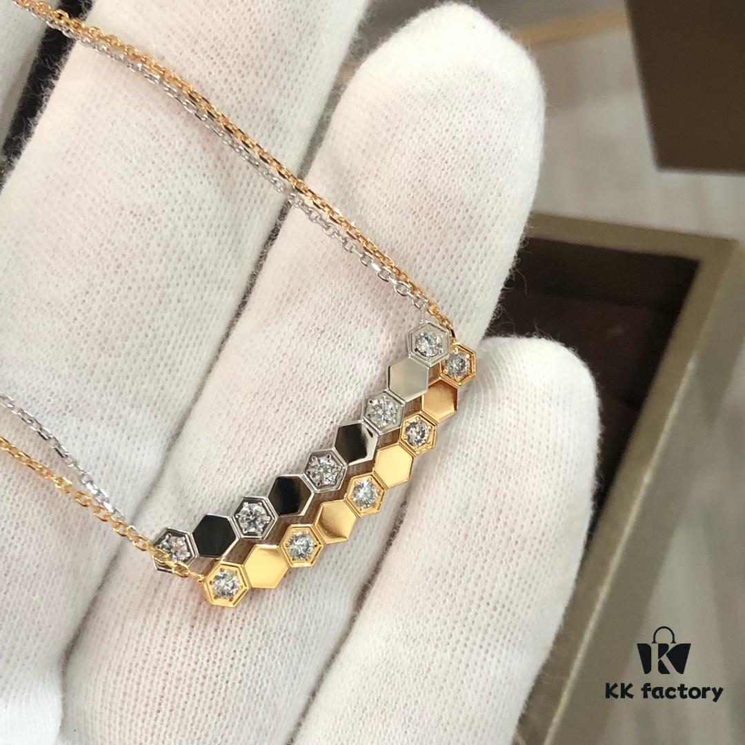693000af99f2d84055c8ec8b CH@UMET Honeycomb Diamond-Cut Necklace, Dual-Finish Design, CNC Precision Carved with Full Hand-Set Stones, Double-Sided Wearable V-Gold Plated Jewelry in Silver and Rose Gold, 39-43cm Length