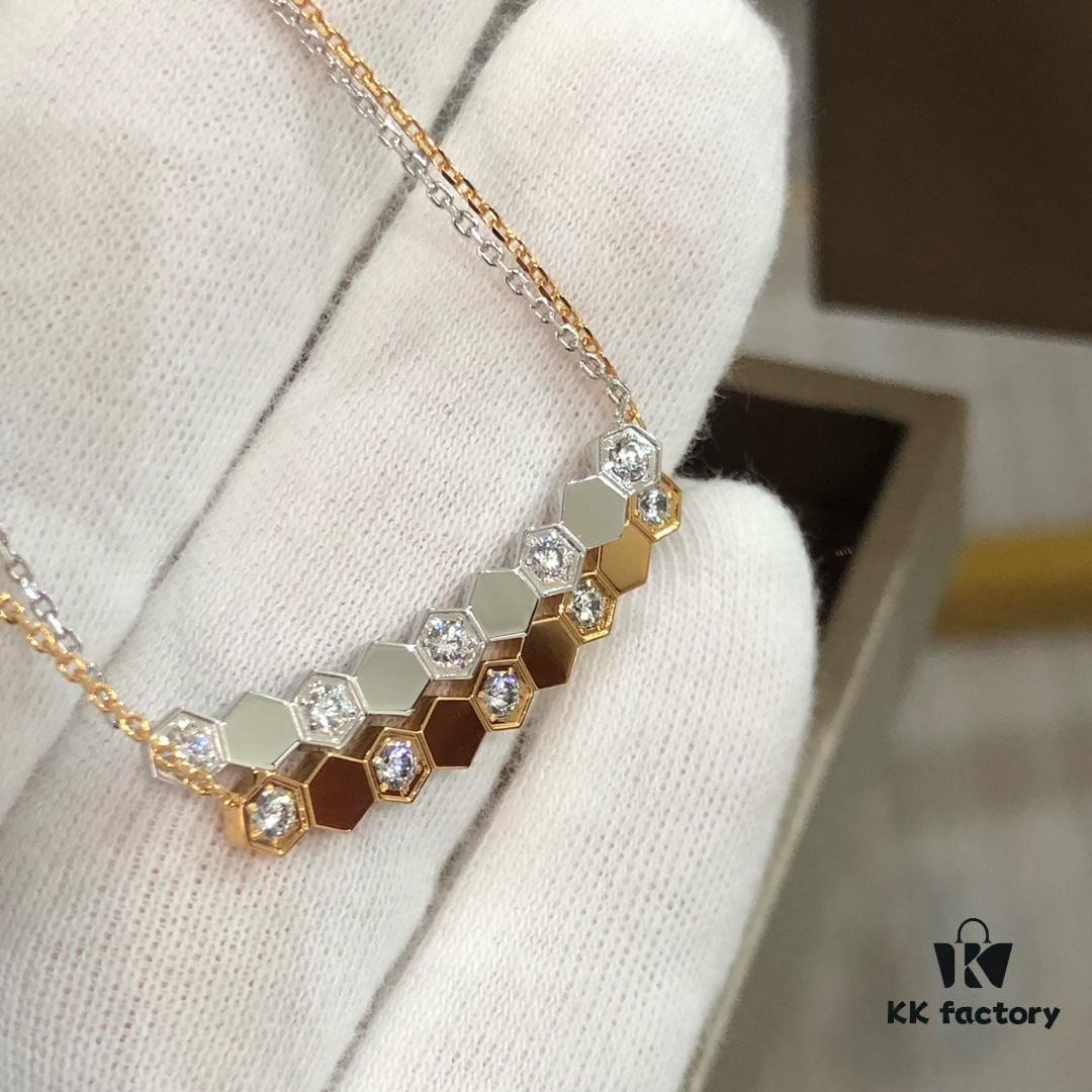693000af99f2d84055c8ec8c CH@UMET Honeycomb Diamond-Cut Necklace, Dual-Finish Design, CNC Precision Carved with Full Hand-Set Stones, Double-Sided Wearable V-Gold Plated Jewelry in Silver and Rose Gold, 39-43cm Length