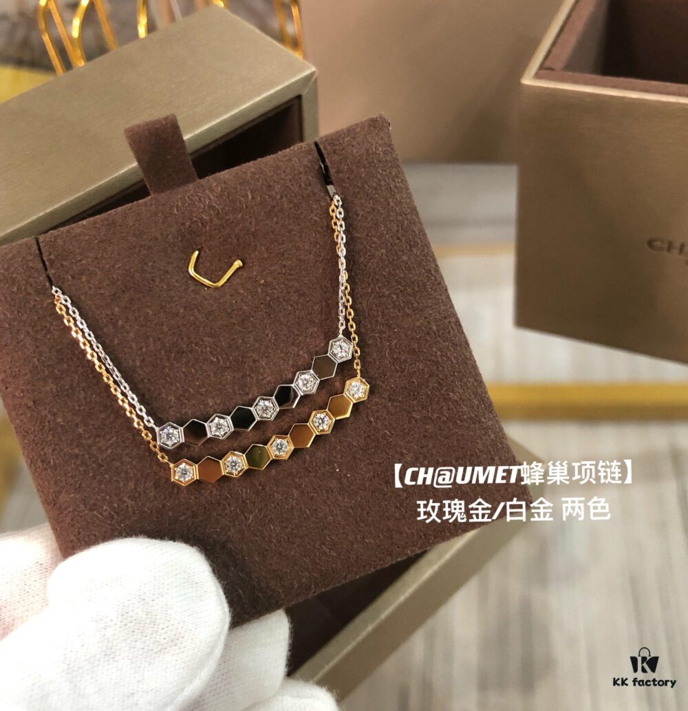 693000b099f2d84055c8ec8d CH@UMET Honeycomb Diamond-Cut Necklace, Dual-Finish Design, CNC Precision Carved with Full Hand-Set Stones, Double-Sided Wearable V-Gold Plated Jewelry in Silver and Rose Gold, 39-43cm Length
