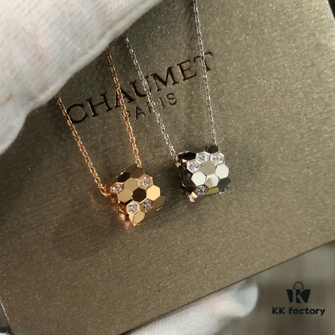 6930010c99f2d84055c8ecf1 CHAUMET Honeycomb Half-Diamond Small Cylinder Necklace, Two Tones, Double-Sided Wearing, V-Gold Material