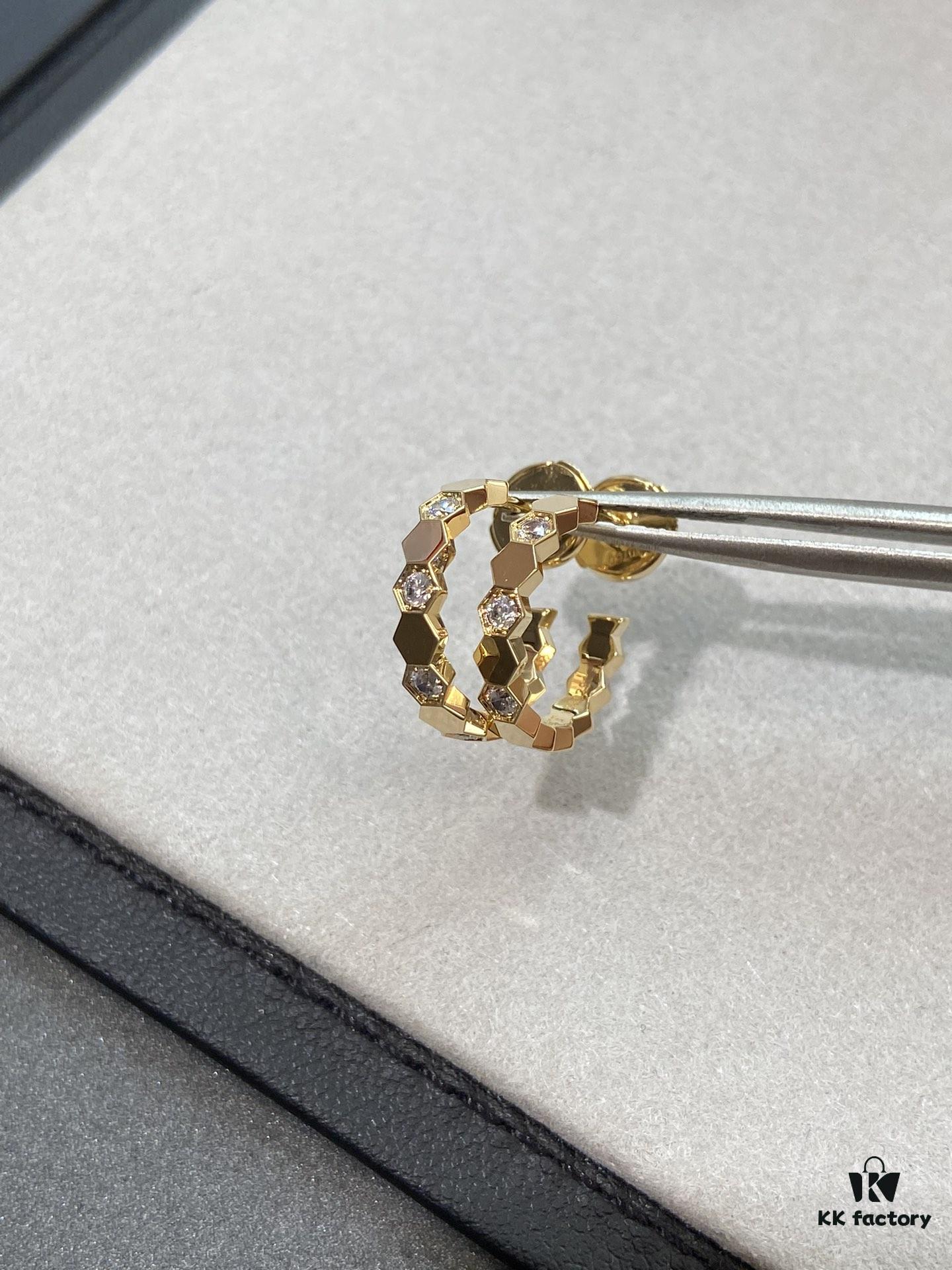 6930019d99f2d84055c8ed70 Ch@umet Shangmei Bee My Love Series Geometric Honeycomb Inspired 18K Thick Gold Plated Circular Earrings