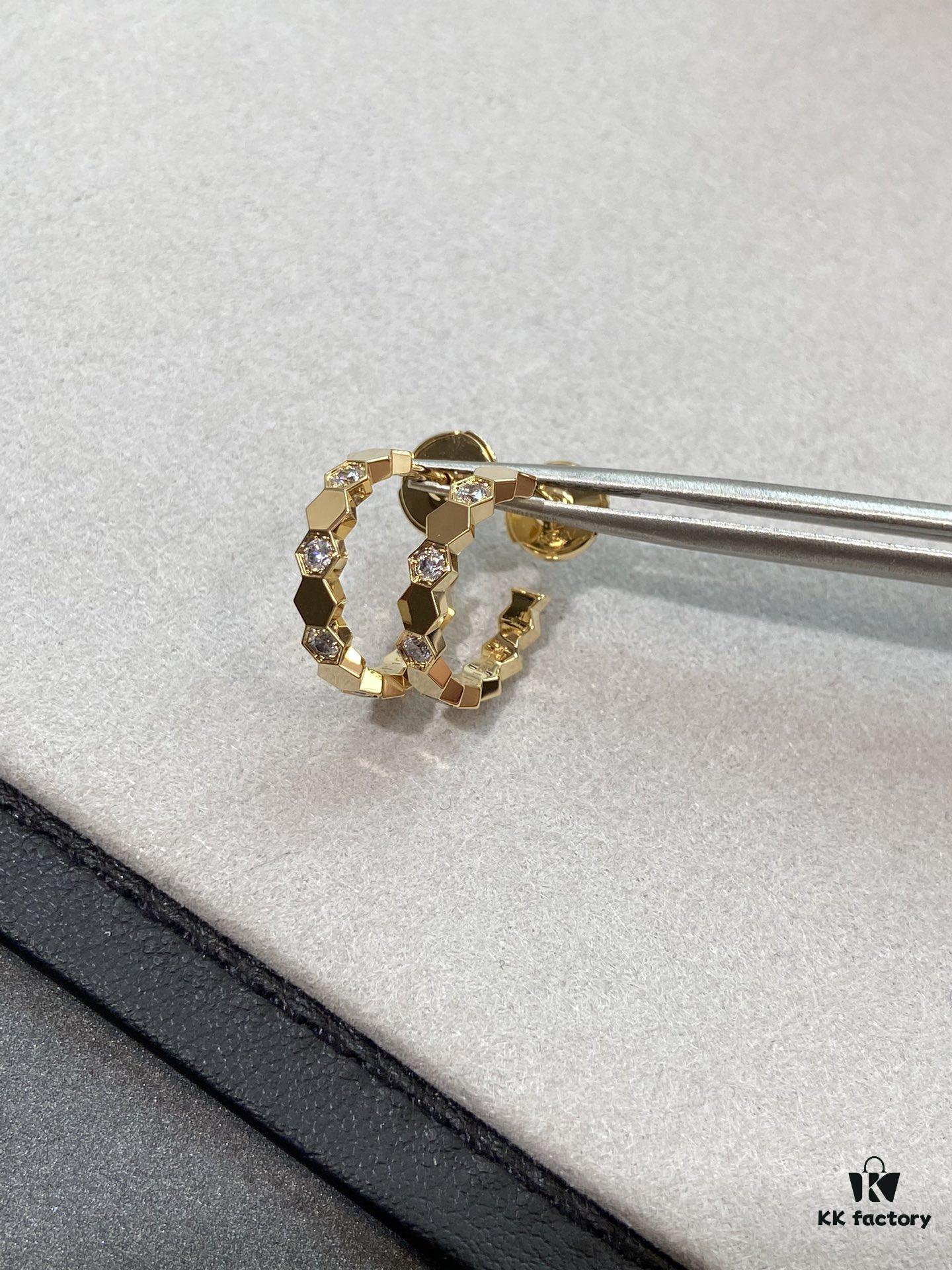 6930019e99f2d84055c8ed71 Ch@umet Shangmei Bee My Love Series Geometric Honeycomb Inspired 18K Thick Gold Plated Circular Earrings