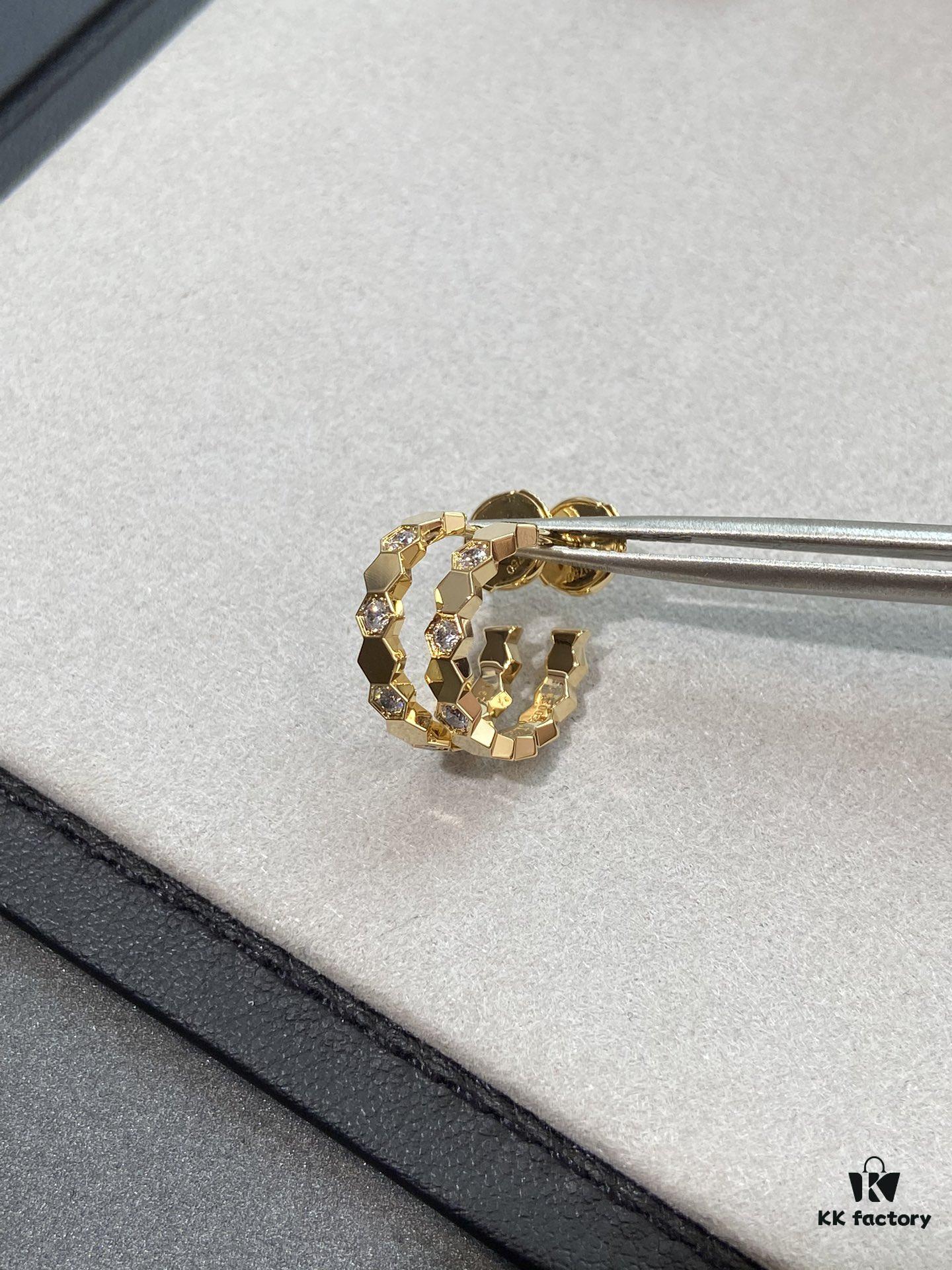 6930019f99f2d84055c8ed72 Ch@umet Shangmei Bee My Love Series Geometric Honeycomb Inspired 18K Thick Gold Plated Circular Earrings