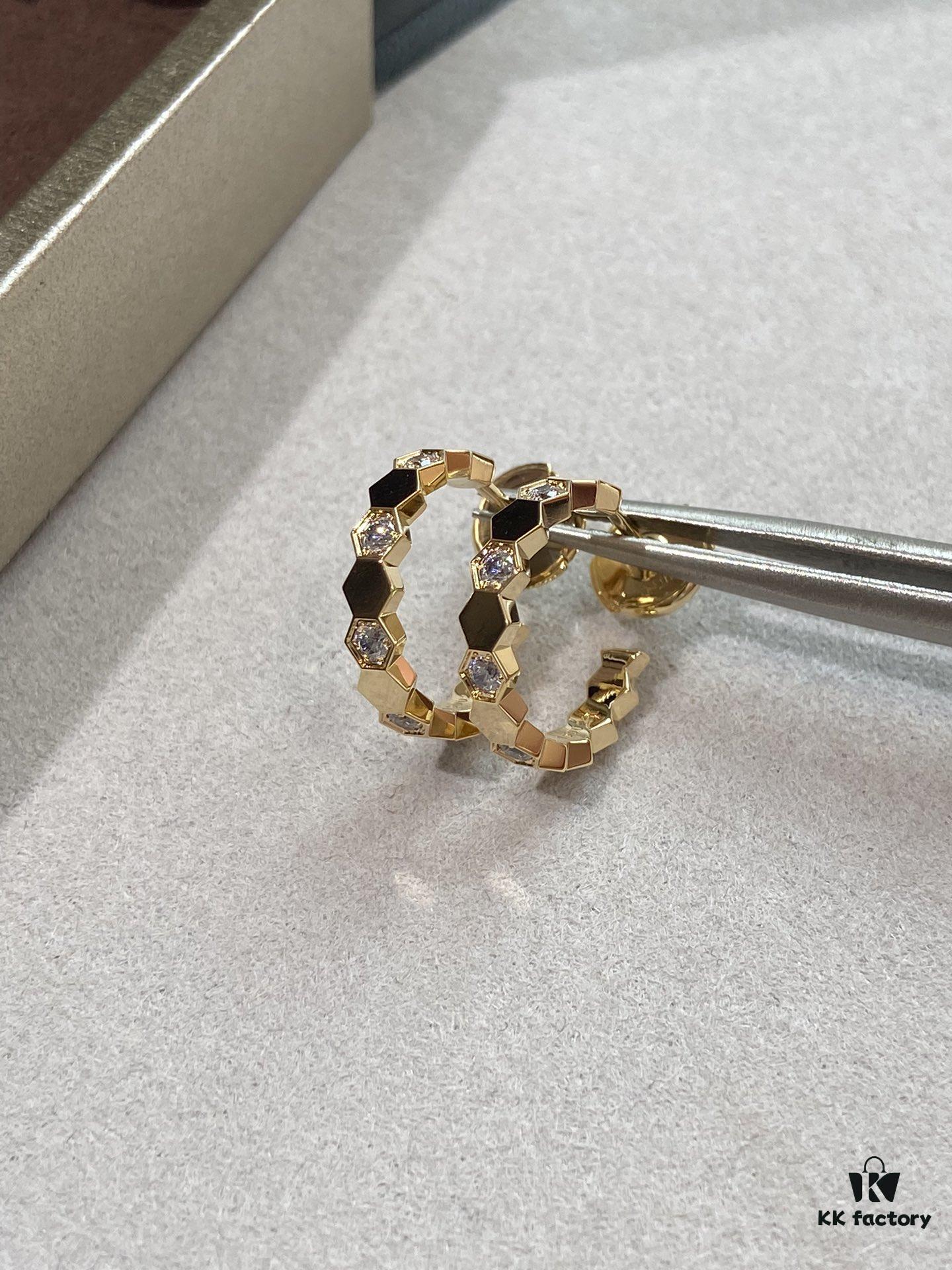 6930019f99f2d84055c8ed73 Ch@umet Shangmei Bee My Love Series Geometric Honeycomb Inspired 18K Thick Gold Plated Circular Earrings