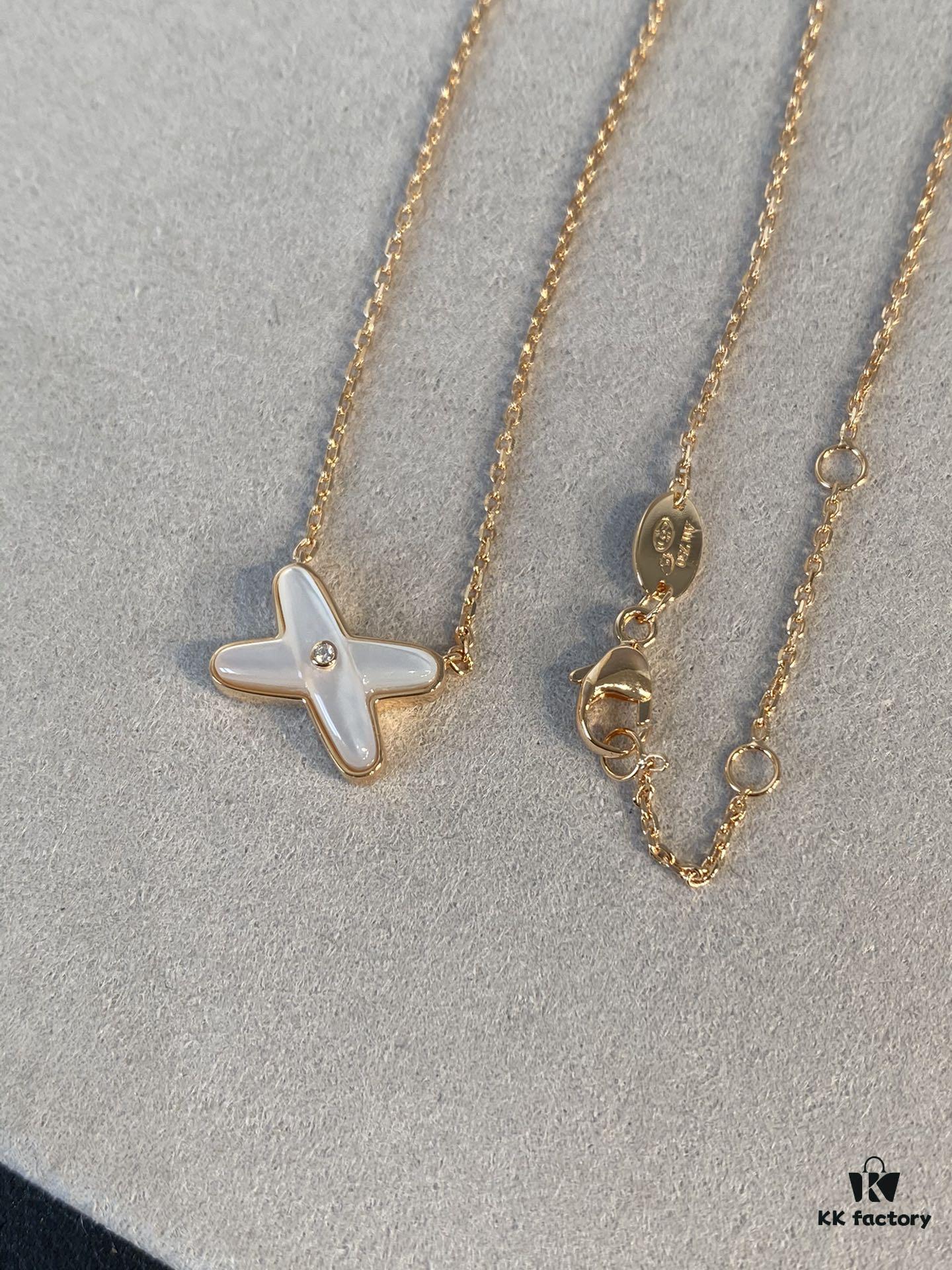 693001bc99f2d84055c8ed93 Cross Necklace in Rose Gold with White Shell, Chu Shang Mei Paris, Palladium Plated + 0.5 Version, 37.5-41.5cm, Full V-Gold with Natural Deep-Sea White Shell, Individually Carved Stone Setting, Center Inlaid with Premium Silicon Titanium Material