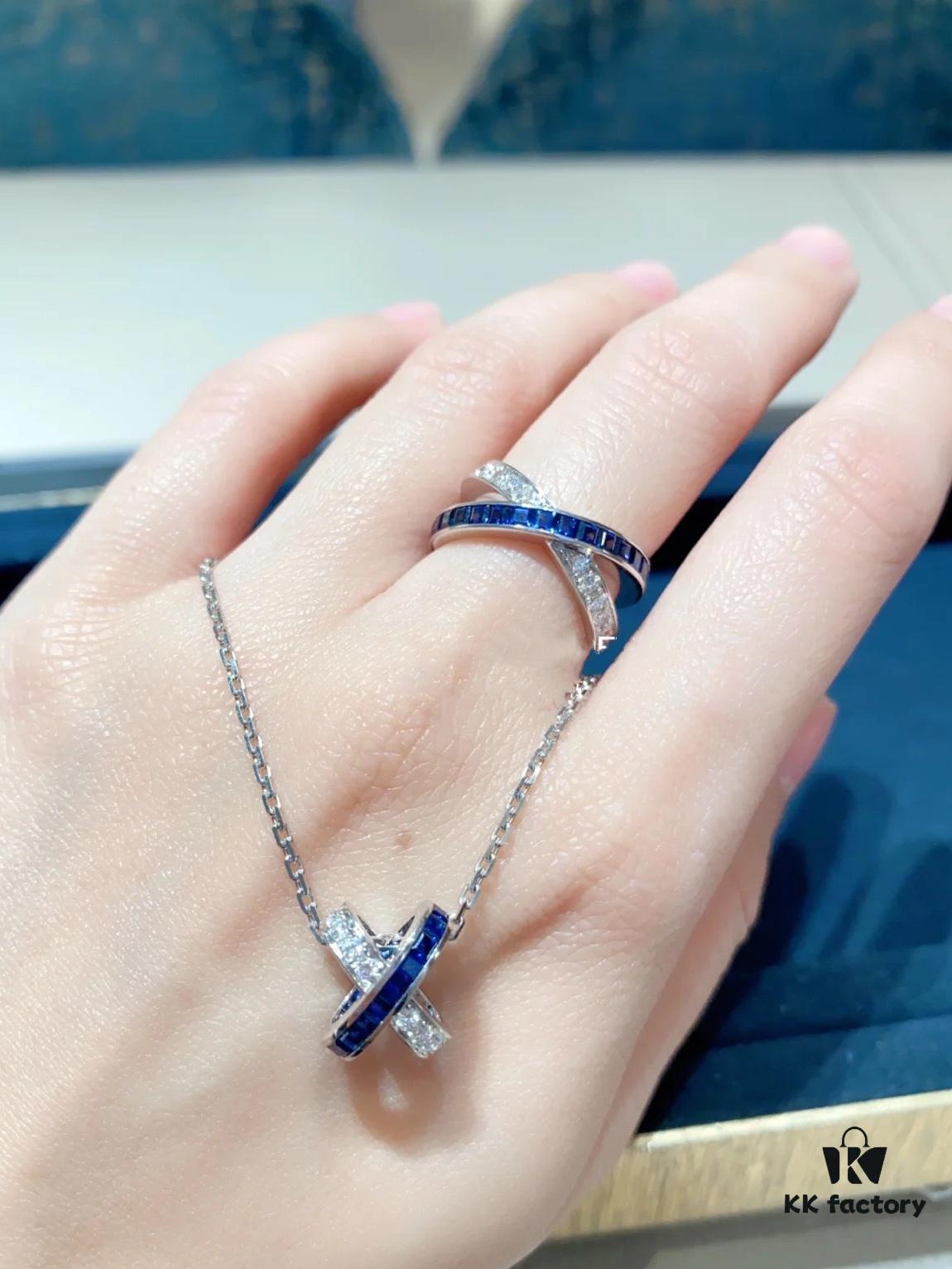 693001d499f2d84055c8edaf Liens Forever Series, Sapphire and Diamond-Set Necklace, Ring Wearing Reference Image