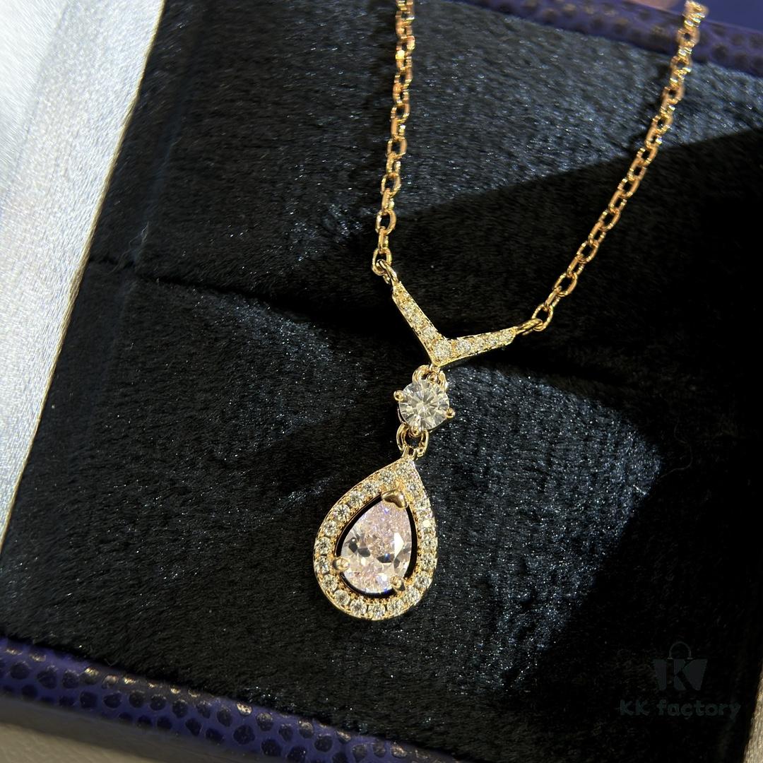 6930022f99f2d84055c8ee23 Swarovski Teardrop Pear-Shaped Diamond Pendant Necklace with Tassel, High-Quality Hand-Set Imported Zircon Gemstones