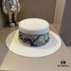 Hermes New Arrival Straw Hat, Flat-Crown Top Hat, Head Circumference 57cm
