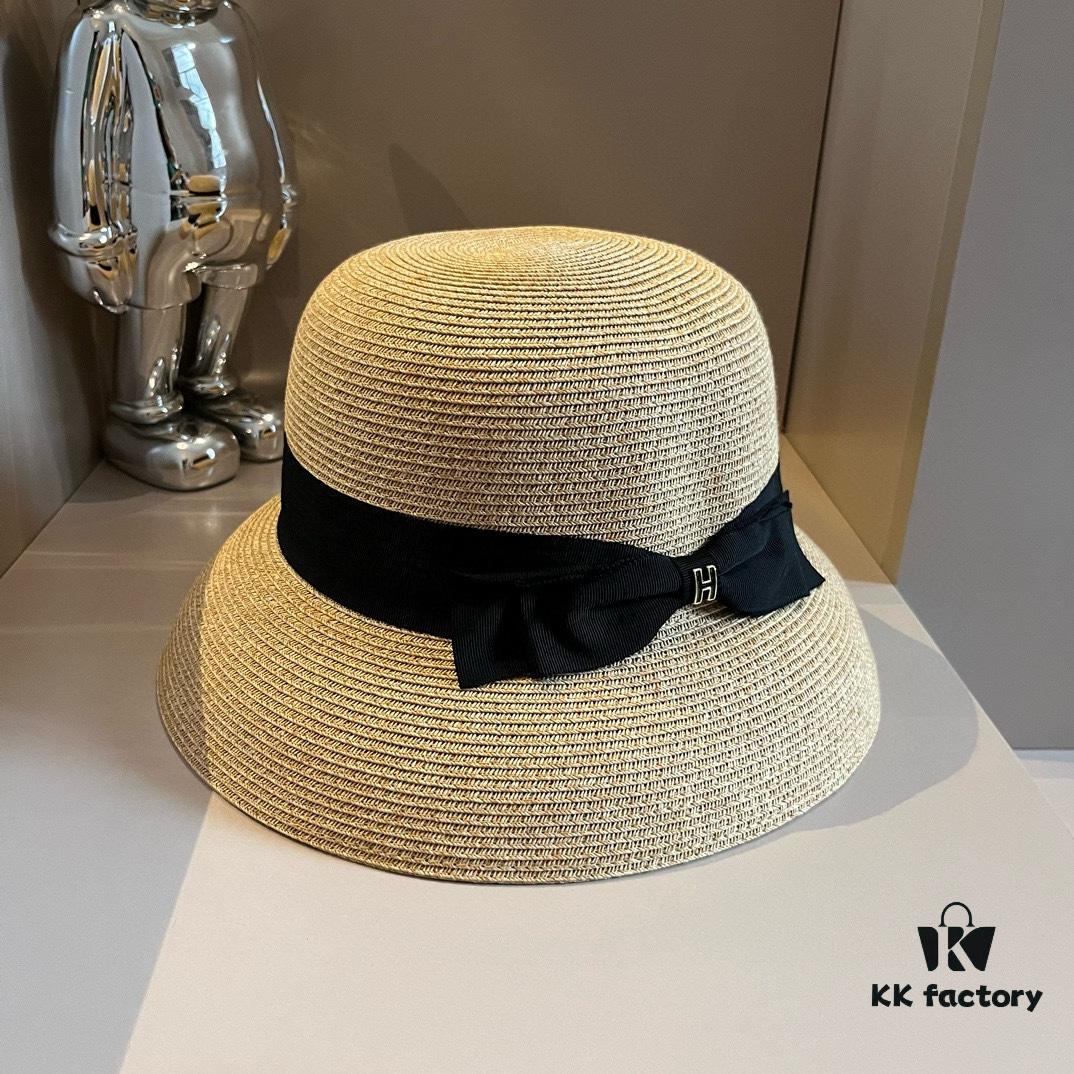 Hermes New Arrival Straw Hat, Made from Taiwanese Fine Straw, Simple and Elegant Aristocratic Style, Head Circumference 57cm