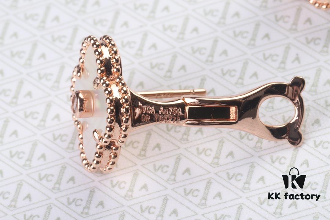 693002e012f62673a6faac67 VCA New Version Rose Gold Natural Peacock Green White Shell Gray Shell Black Onyx Red Onyx Diamond-Studded Ear Clips, Market High-End Limited Edition 1:1 Premium Custom 925 Sterling Silver VCA Van Cleef & Arpels Clove Leaf Store Exclusive Tourist Essential Must-Have Original Lobster Clasp Top Quality