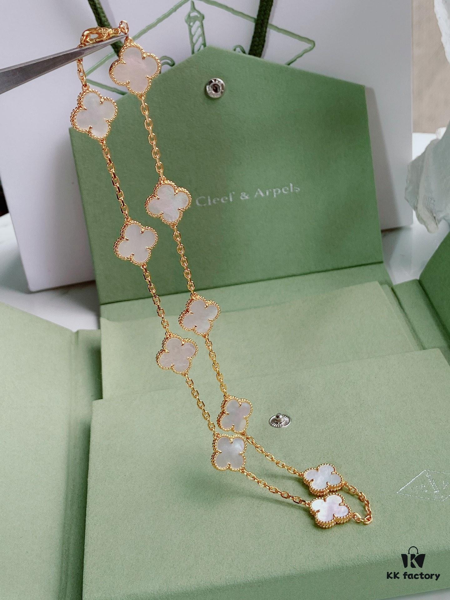 693002e512f62673a6faac76 VCA Alhumbra Vintage Ten-Flower Yellow Gold White Shell Necklace