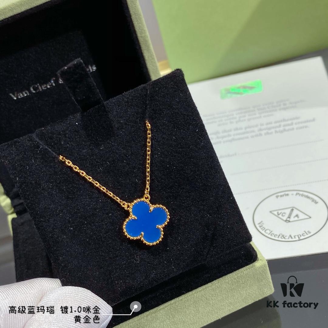 693002e712f62673a6faac7a Chunky Chain with CNC Buckle, V Gold Plated Mi Gold, Vca Clover with Premium Blue Agate Necklace