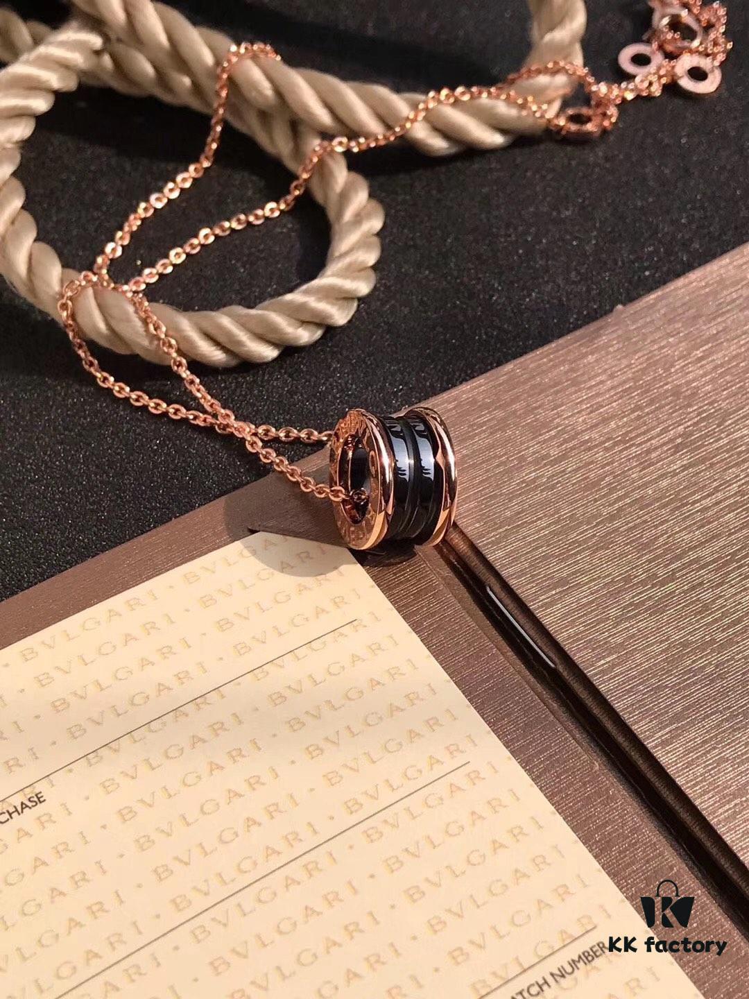 693002eb12f62673a6faac83 Bulgari B.Zero1 Series Black Ceramic Necklace in 925 Silver with 18K Rose Gold Plating
