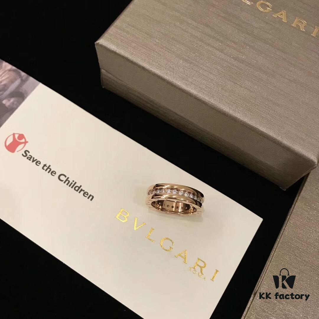 693002ed12f62673a6faac87 BVLGARI Bulgari Classic Letter Full Diamond Ring, Highest Quality Version, Cabinet Custom-Made 1:1, Available in Rose Gold and White Gold