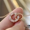 6930030d12f62673a6faacb6 Valentine's Gift 🎁 Cartier Rose Gold Double Ring Full Diamond Round Pendant Necklace