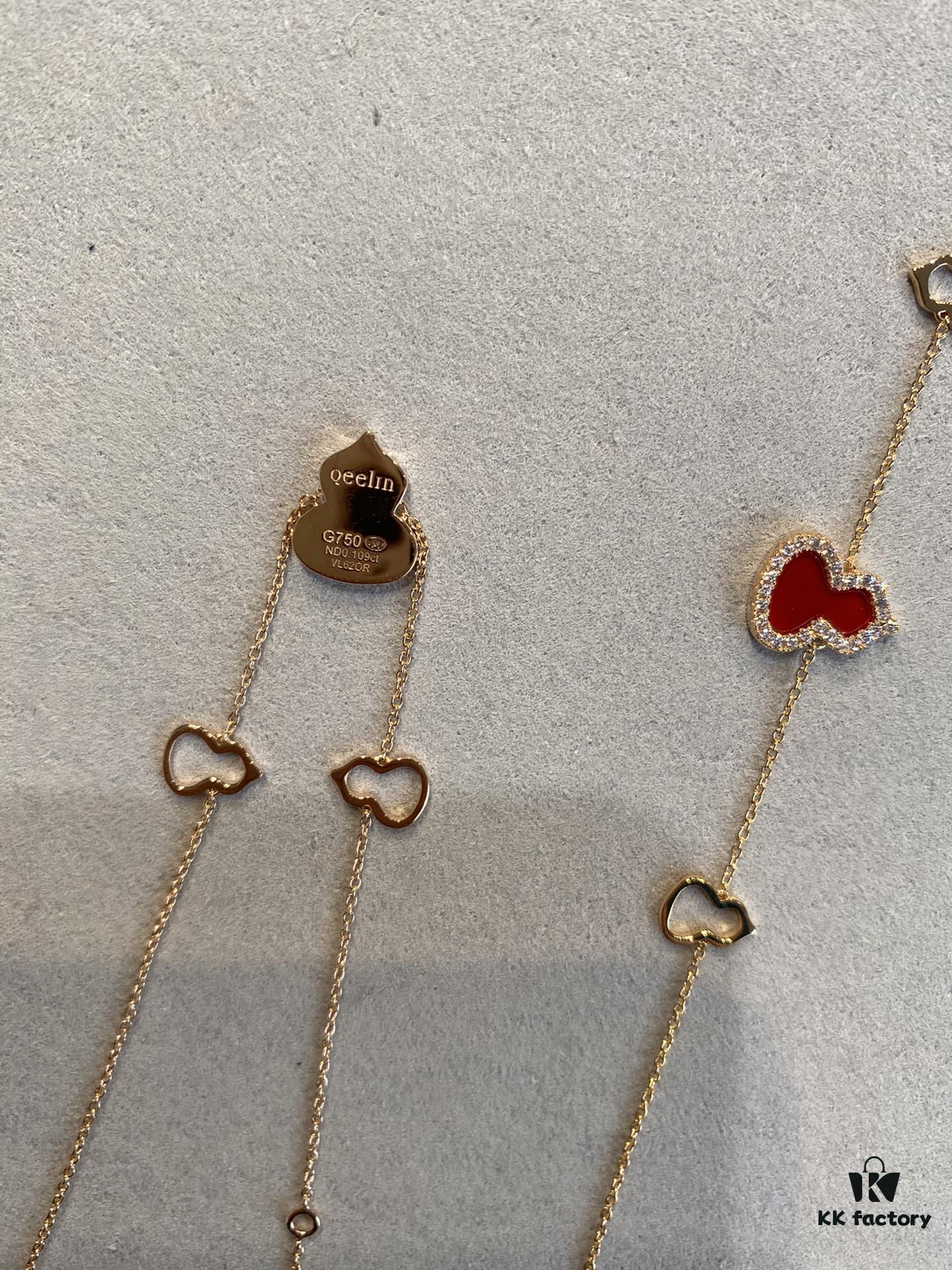 6930031a12f62673a6faacd0 Gourd Pendant for Wealth and Good Fortune, Full V-Gold Plating with Upgraded 0.5 Micron Thick Gold and Palladium, Rose Gold Tone, Natural Stones Including Deep-Sea White Mother-of-Pearl, Red Carnelian, Black Onyx, Green Jade, Bracelet Size 15-18.5cm