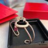 6930032412f62673a6faacdd Qeelin Wulu Hollow-out Red Diamond Twisted Edge Open Bangle, White Agate Inlay, Chinese Cultural Elements with Modern Design, Luxury Jewelry