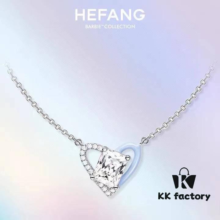 6930034512f62673a6faad3b HeFang Jewelry Official New Arrival Barbie 'Ice Blue Sweetheart' Necklace, Heart-shaped Mini Ice Crystal Elegant Collar Chain
