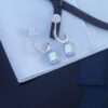 Elegant Aurora Stone Pendant with Sky Blue Low-Temperature Enamel and Micro-Paved Zirconia
