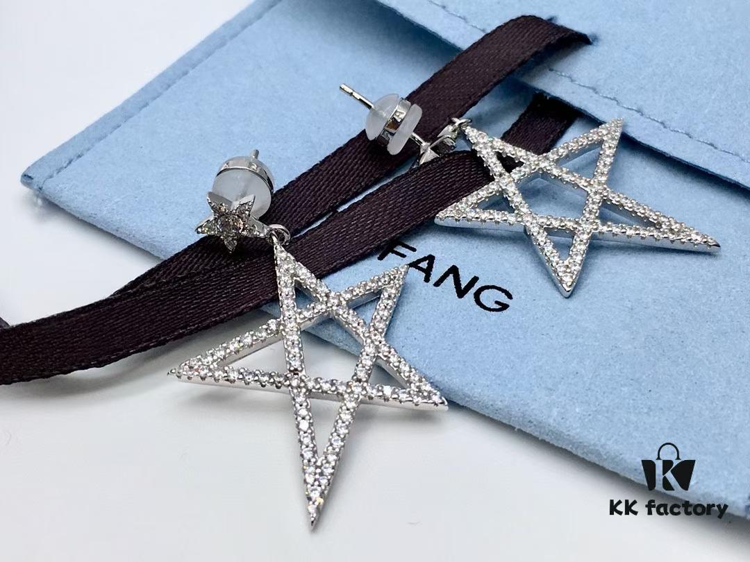6930037312f62673a6faad99 NAZA Same Style HEFANG Jewelry Hollow-out Five-pointed Star Earrings, S925 Silver with 3A Zircon Set in White Gold Plated Finish