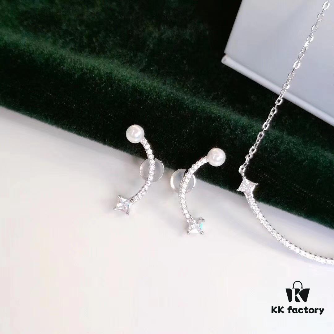 Hefang 925 Sterling Silver Balance Series Pearl Smile Stud Earrings