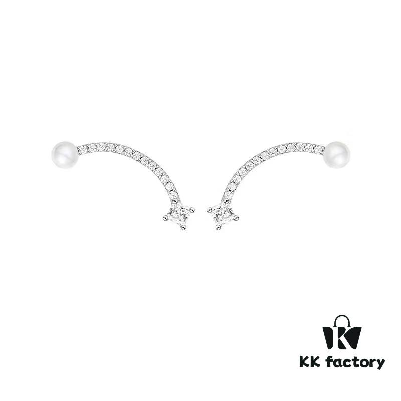Hefang 925 Sterling Silver Balance Series Pearl Smile Stud Earrings