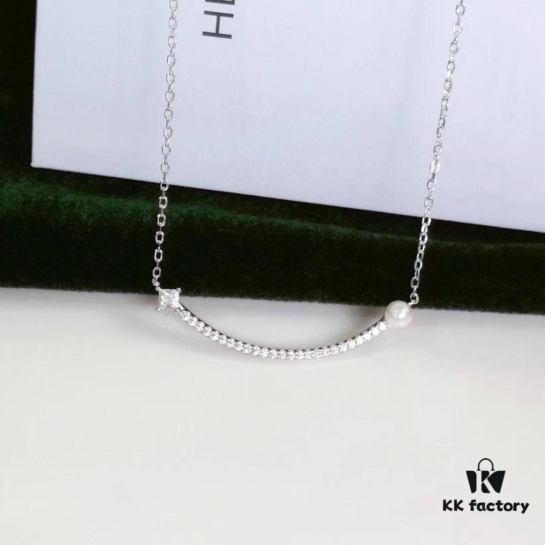 6930038012f62673a6faadb5 Hefang Jewelry Balance Series Pearl Smile Necklace, 925 Sterling Silver Ins-Style Elegant Smile Pendant Collar Chain