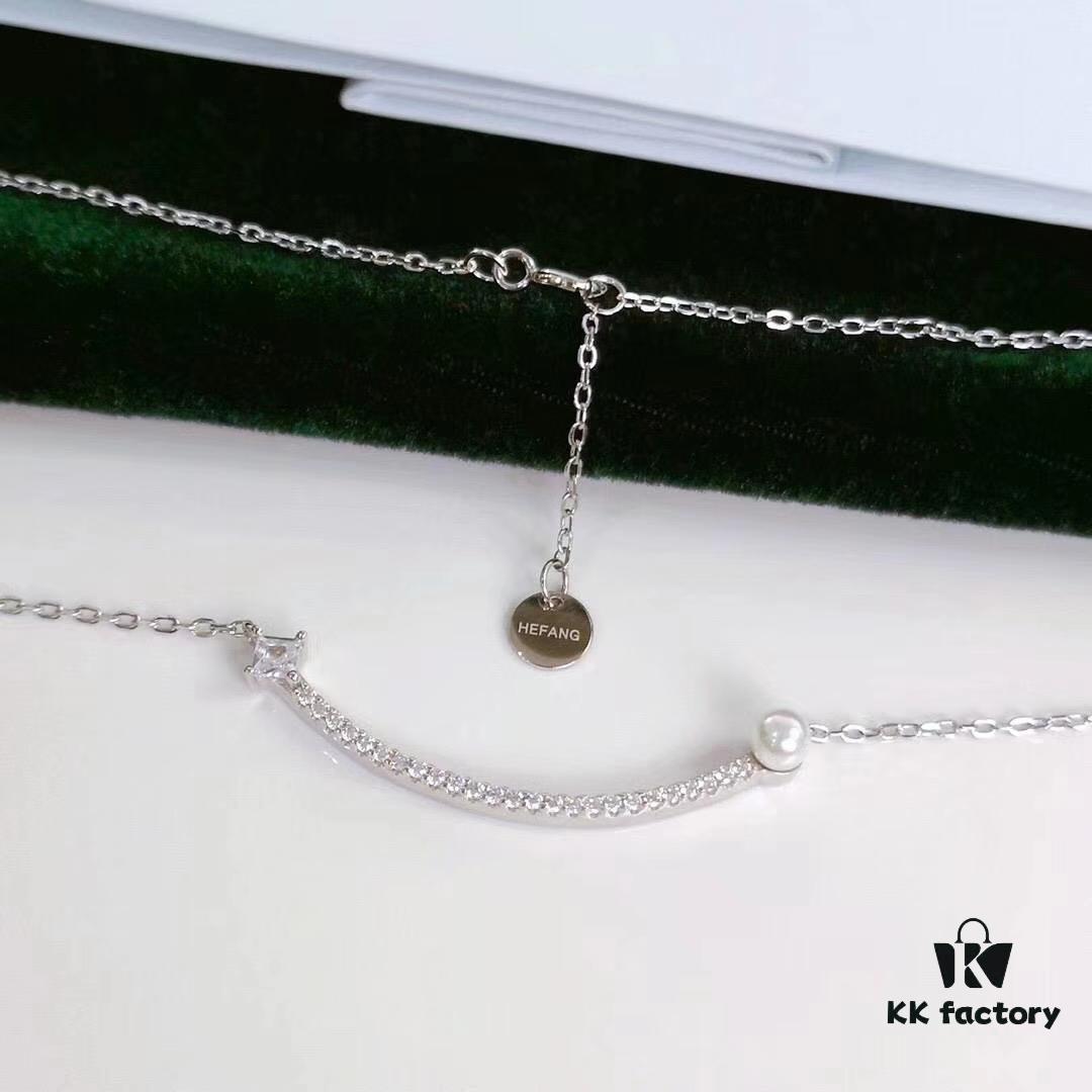 6930038412f62673a6faadbb Hefang Jewelry Balance Series Pearl Smile Necklace, 925 Sterling Silver Ins-Style Elegant Smile Pendant Collar Chain