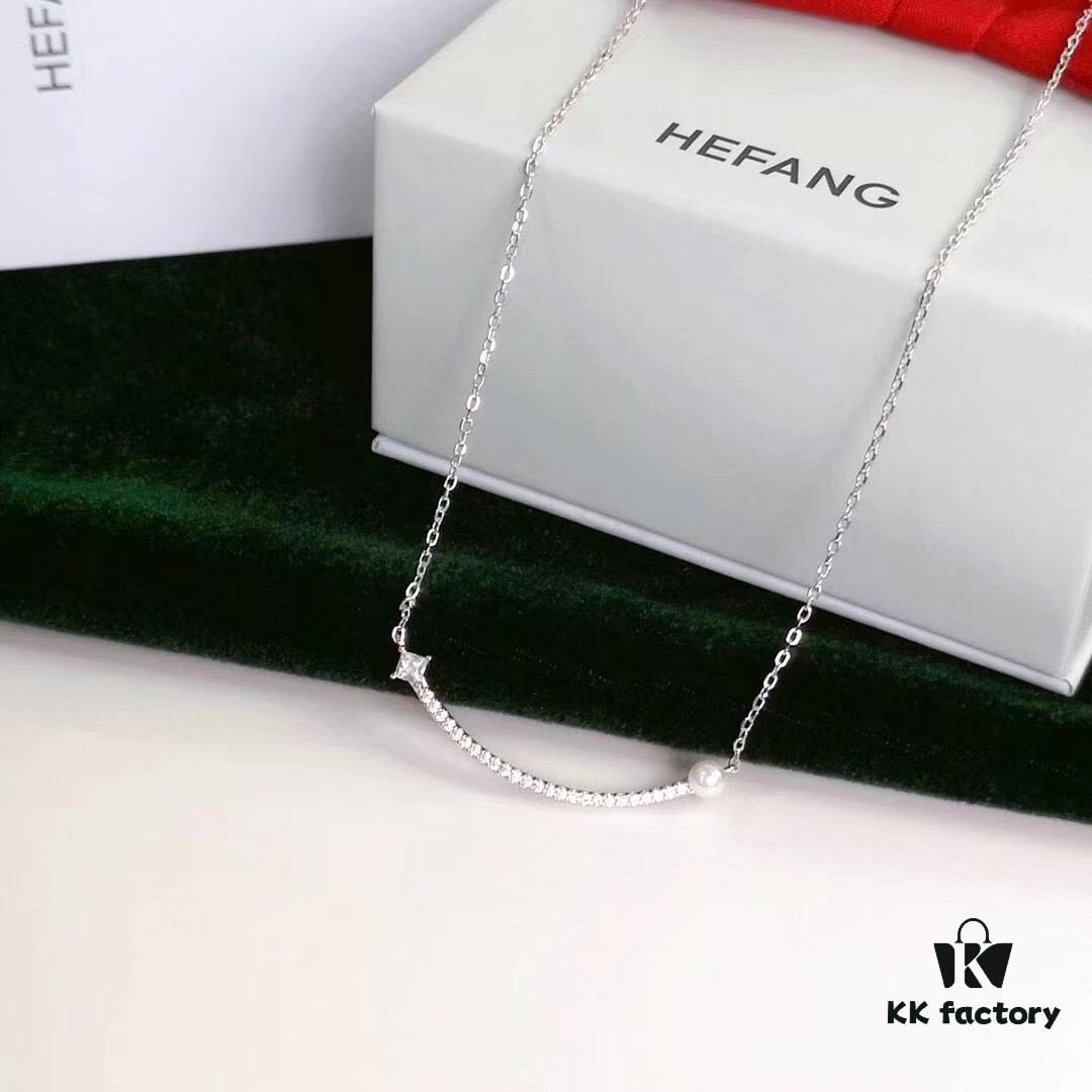 693003a012f62673a6faade5 Hefang Jewelry Balance Series Pearl Smile Necklace, 925 Sterling Silver Ins-Style Elegant Smile Pendant Collar Chain