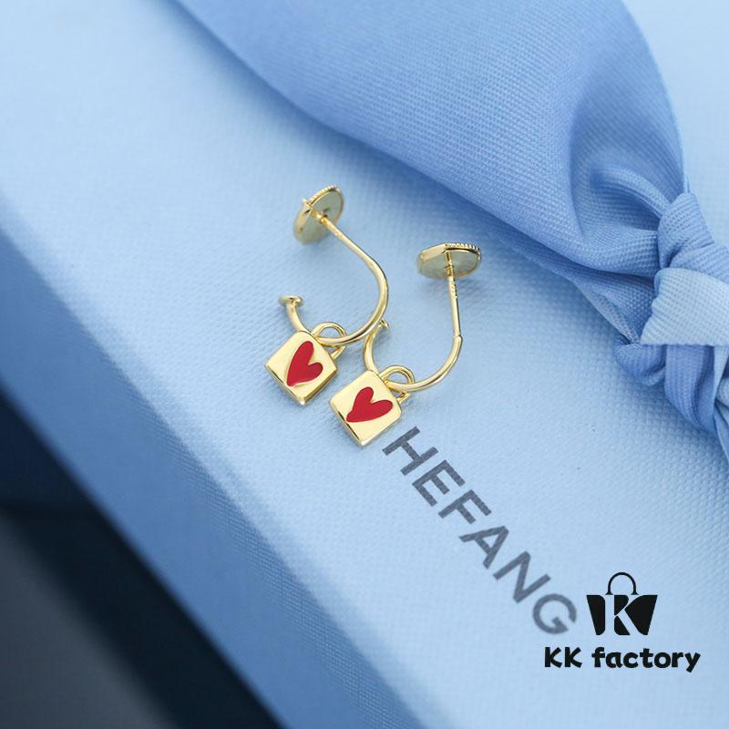 Rabbit Year New Arrival] HEFANG Bide Rabbit Confession Little Square Lock 925 Sterling Silver Earrings, Lightweight Luxury Ear Ornaments, Gift Ideas