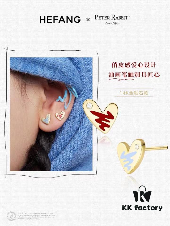 6930042c12f62673a6faaee0 Rabbit Year New Arrival - HEFANG Bide Rabbit Oil Painting Heart Stud Earrings, S925 Sterling Silver Full Silver Ear Studs, Gift Idea